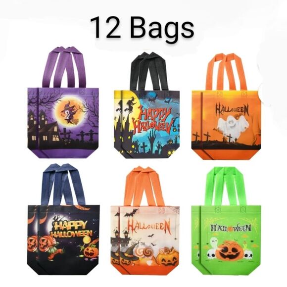 Halloween Trick Or Treat Tote Gift Bags with Handles Multicolor 12 Bags 8"X8"X3" - Picture 9 of 9